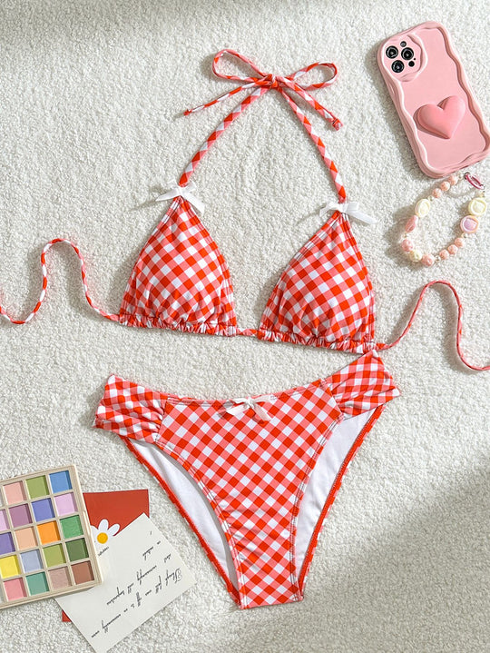 Damen Triangel-Bikini mit verstellbaren Schnürdetails und charmanten rüschigen Akzenten R&B