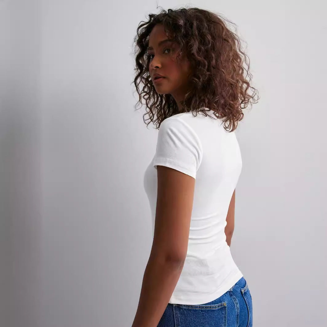 Damen Slim Fit T-Shirt aus hochwertigem Baumwollmix mit elastischem Stretch R&B