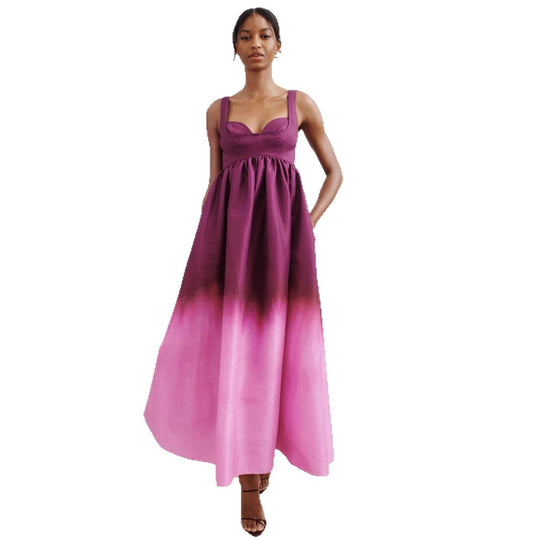 Damen nan bodenlanges Bustier-Maxikleid mit herzförmigem Dekolleté, breiten Trägern und geraffter Empire-Taille R&B