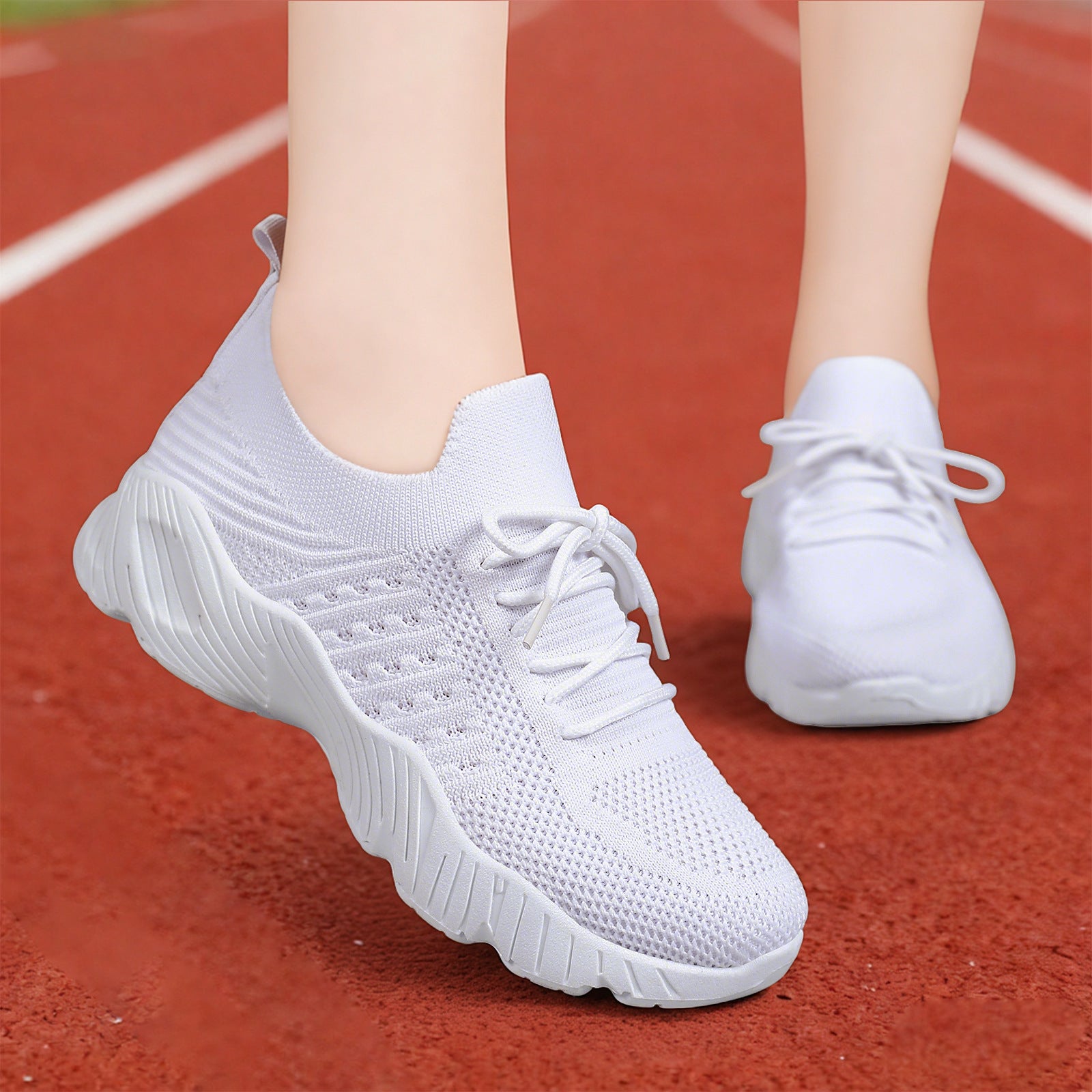 Damen atmungsaktive und flexible Fitness-Sneaker mit elastischer Schnürung R&B