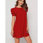 Damen lässiges Kurzarmkleid mit voluminösen Puffärmeln und lockerem Schnitt R&B