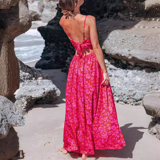 Damen Maxikleid mit raffiniertem Knotendesign und floralem Muster R&B