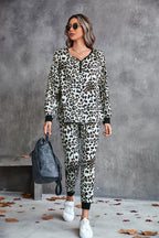 Damen Leo-Print Jogginganzug mit breitem Taillenbund und modischen Bündchen R&B