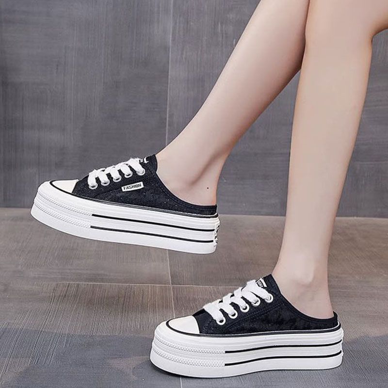 Damen Plattform Sneaker mit luftiger Canvas-Oberfläche und rutschfester Sohle