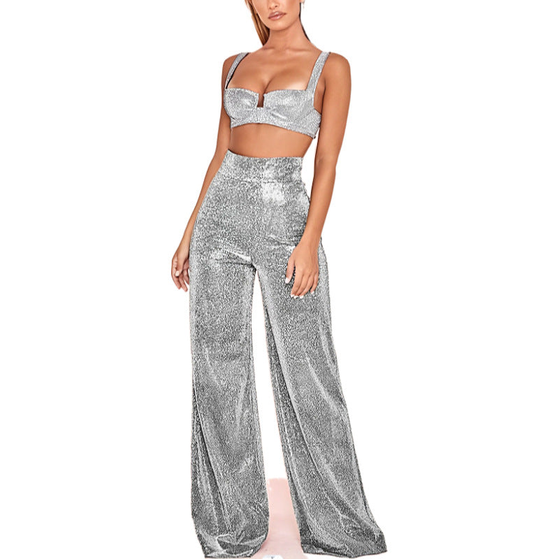 Damen Glitzerndes Zweiteiler-Set mit hohem Taillenschnitt R&B