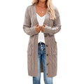 Damen Langer Strickcardigan mit Zopfdesign und praktischen Taschen R&B