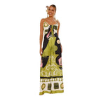 Damen Maxikleid im lR&Bhaften Druckdesign mit schulterfreiem Schnitt und eleganten Trägern R&B