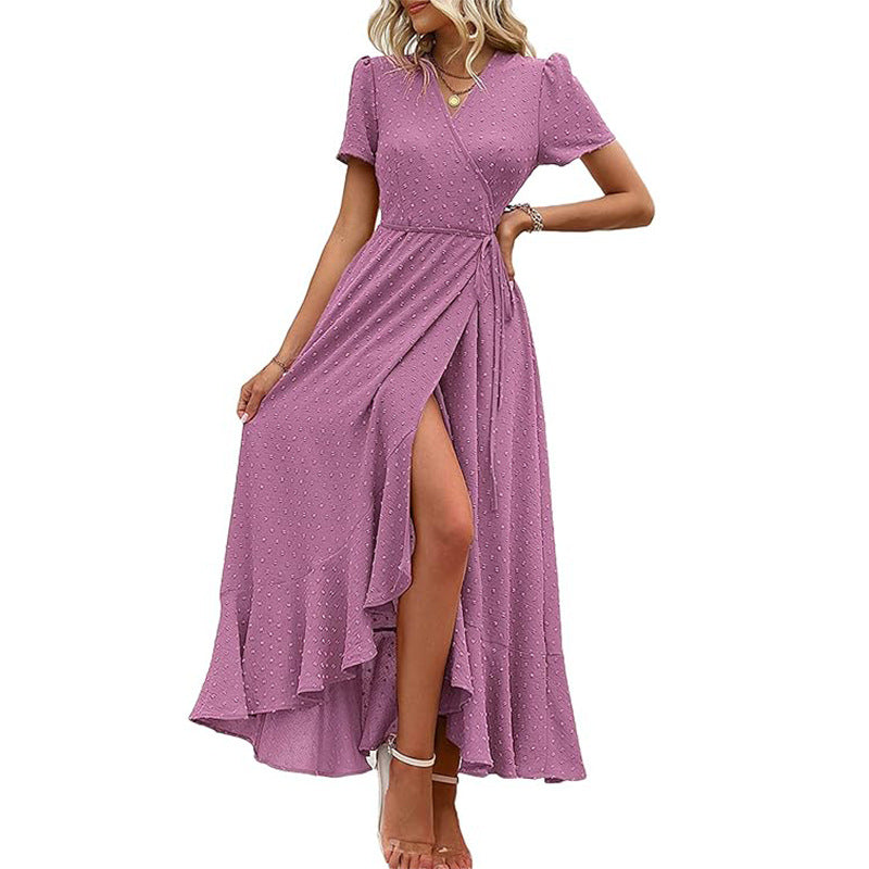 Damen Wickelmaxikleid mit eleganter Raffung und asymmetrischem Saum R&B