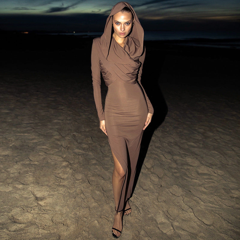 Damen elegantes Abendkleid mit Kapuze und figurbetonter Silhouette R&B
