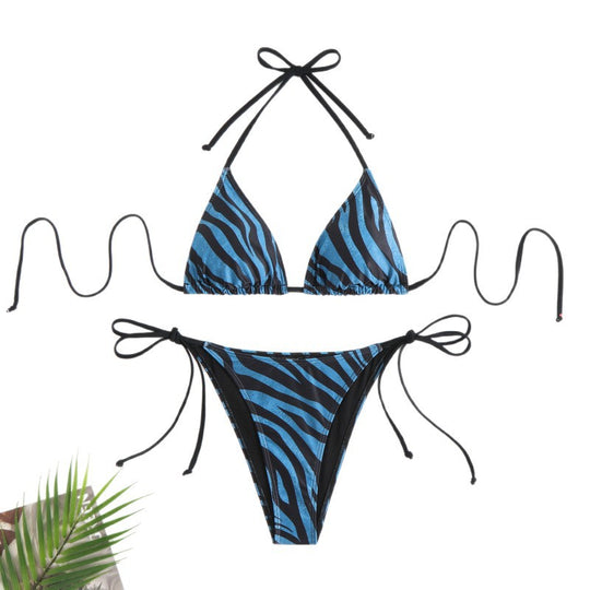 Damen Triangel-Bikini mit verstellbaren Bindebändern und aufregendem Zebra-Print R&B