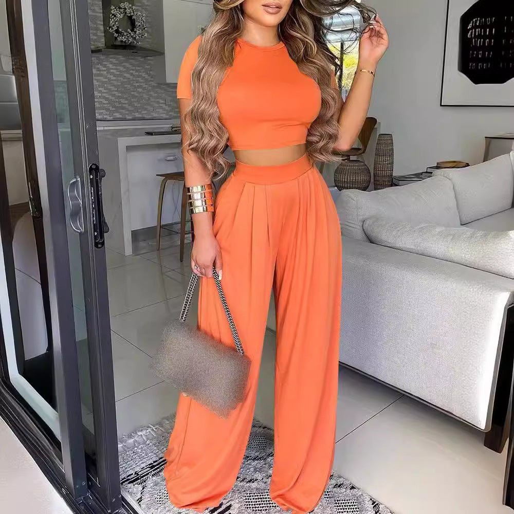 Damen kombiniertes Set mit lässigem cropped Oberteil und weit geschnittener Hose R&B