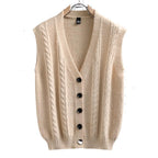 Herren ärmellose Strickjacke mit Zopfmuster und Knopfdetails R&B