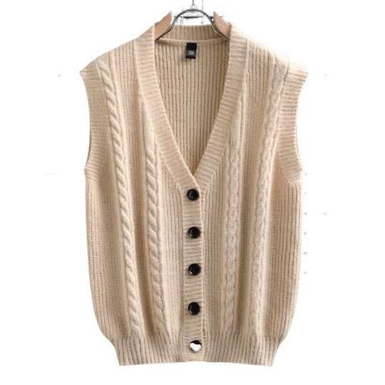 Herren ärmellose Strickjacke mit Zopfmuster und Knopfdetails R&B