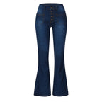Damen Flared Jeans mit hohem Bund und dekorativen Knöpfen