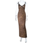 Damen Elegantes tierisches Maxikleid mit Spaghetti-Trägern und figurbetontem Schnitt R&B
