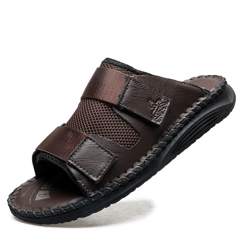 Herren Atmungsaktive Leder-Sandalen mit verstellbarem Klettverschluss R&B