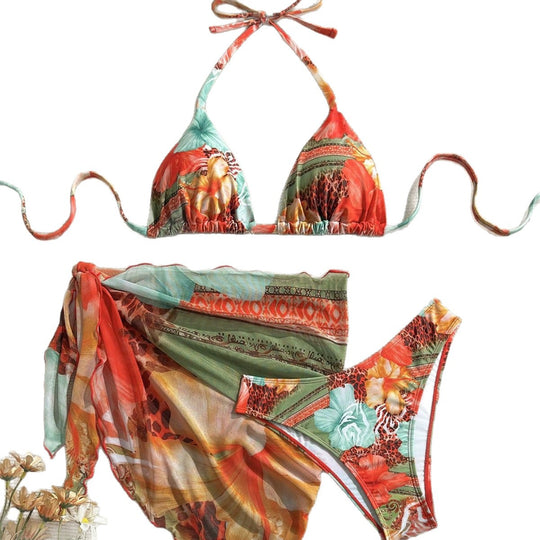 Damen Triangel-Bikini mit floralem Design und seidigem Cover-Up R&B
