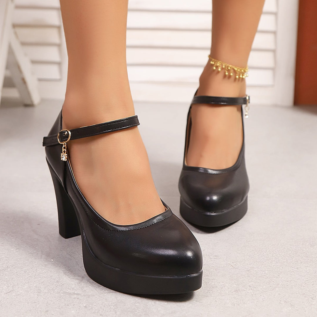 Damen Hochwertige Plateau-Pumps mit verstellbarem Riemen und Schmuckdetails R&B