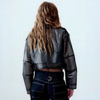 Damen trendige Vinyljacke mit asymmetrischem Schnitt und modernen Details R&B