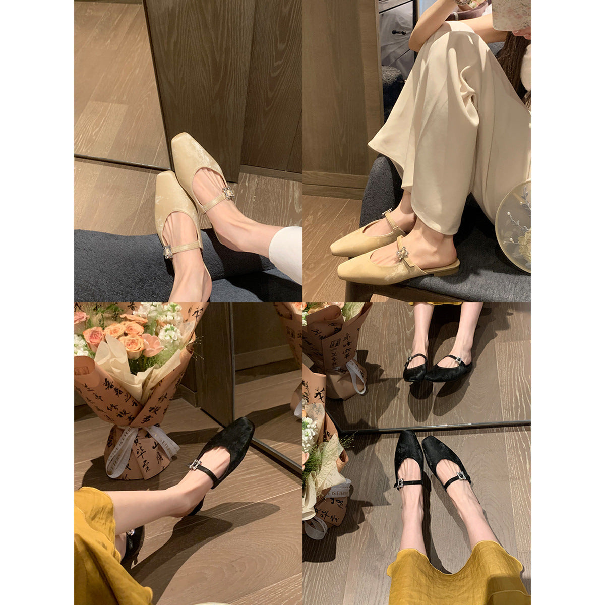 Damen Slingback-Ballerinas mit luxuriösem Schnallenakzent und weichem Obermaterial