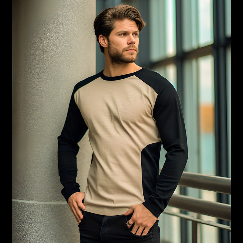 Herren Langarm-T-Shirt mit kontrastierenden Ärmeln und bequemer Passform