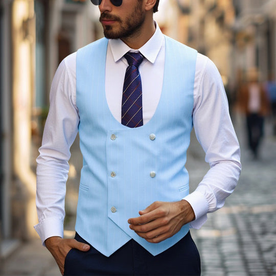 Herren elegante Weste mit doppelter Knopfleiste und klassischen Streifen R&B