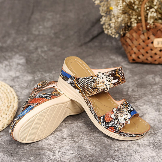 Damen elegante Wedge-Sandalen mit floralen Applikationen R&B