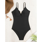 Damen Einteiler Badeanzug mit stilvollem Cut-Out und modischem V-Ausschnitt R&B