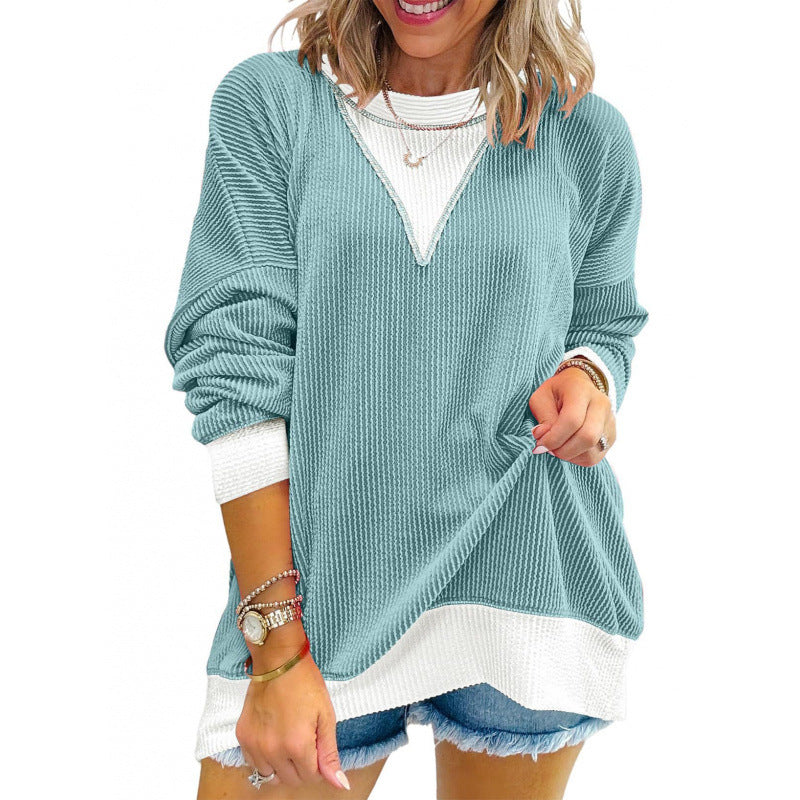 Damen lässiger Pullover aus strukturiertem Material mit V-Ausschnitt R&B