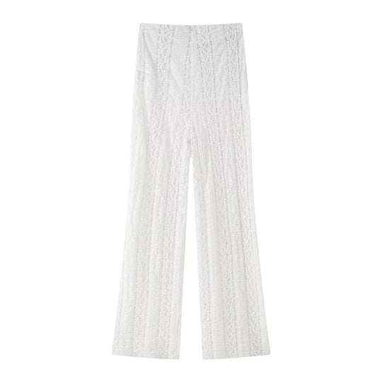 Damen elegante Palazzo-Hose mit floralem Spitzenmuster R&B