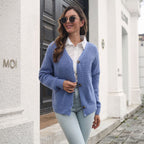 Damen Strickjacke mit V-Ausschnitt und dekorativen Knopfdetails R&B