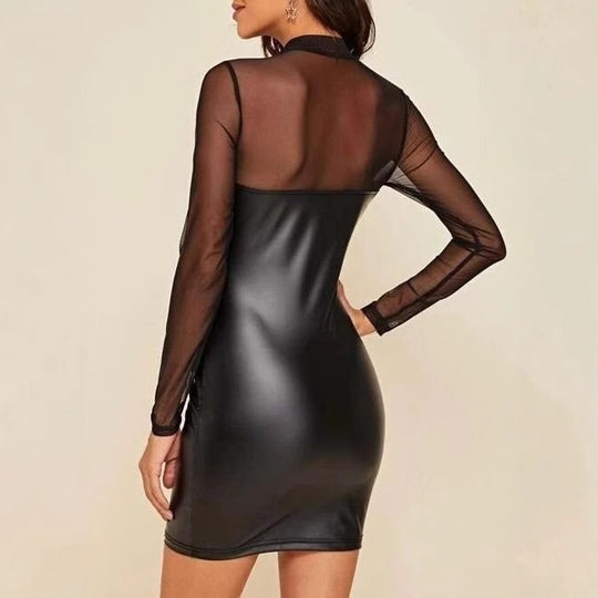 Damen Elegantes Kleid mit transparenten Ärmeln und figurbetontem Schnitt R&B