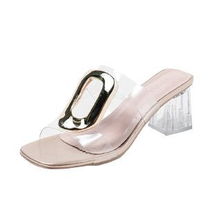 Damen Glamouröse Transparente Sandalen mit Blockabsatz R&B