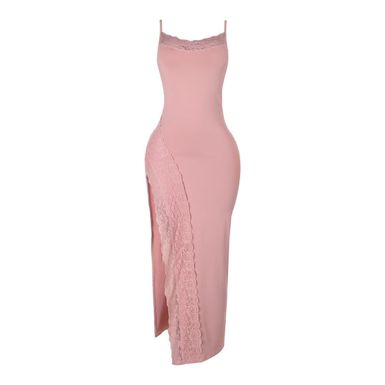 Damen elegantes Spitzen-Maxikleid mit zarten Trägerspitzendetails R&B
