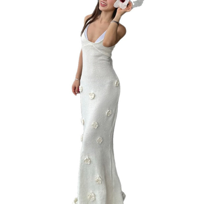 Damen elegantes Häkel-Maxikleid mit floralem Design R&B