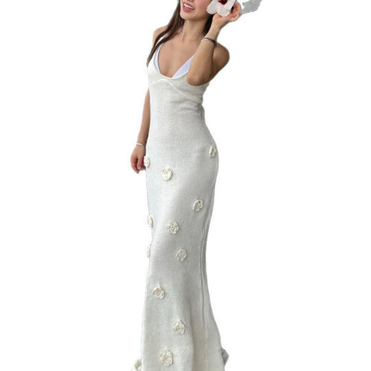 Damen elegantes Häkel-Maxikleid mit floralem Design R&B