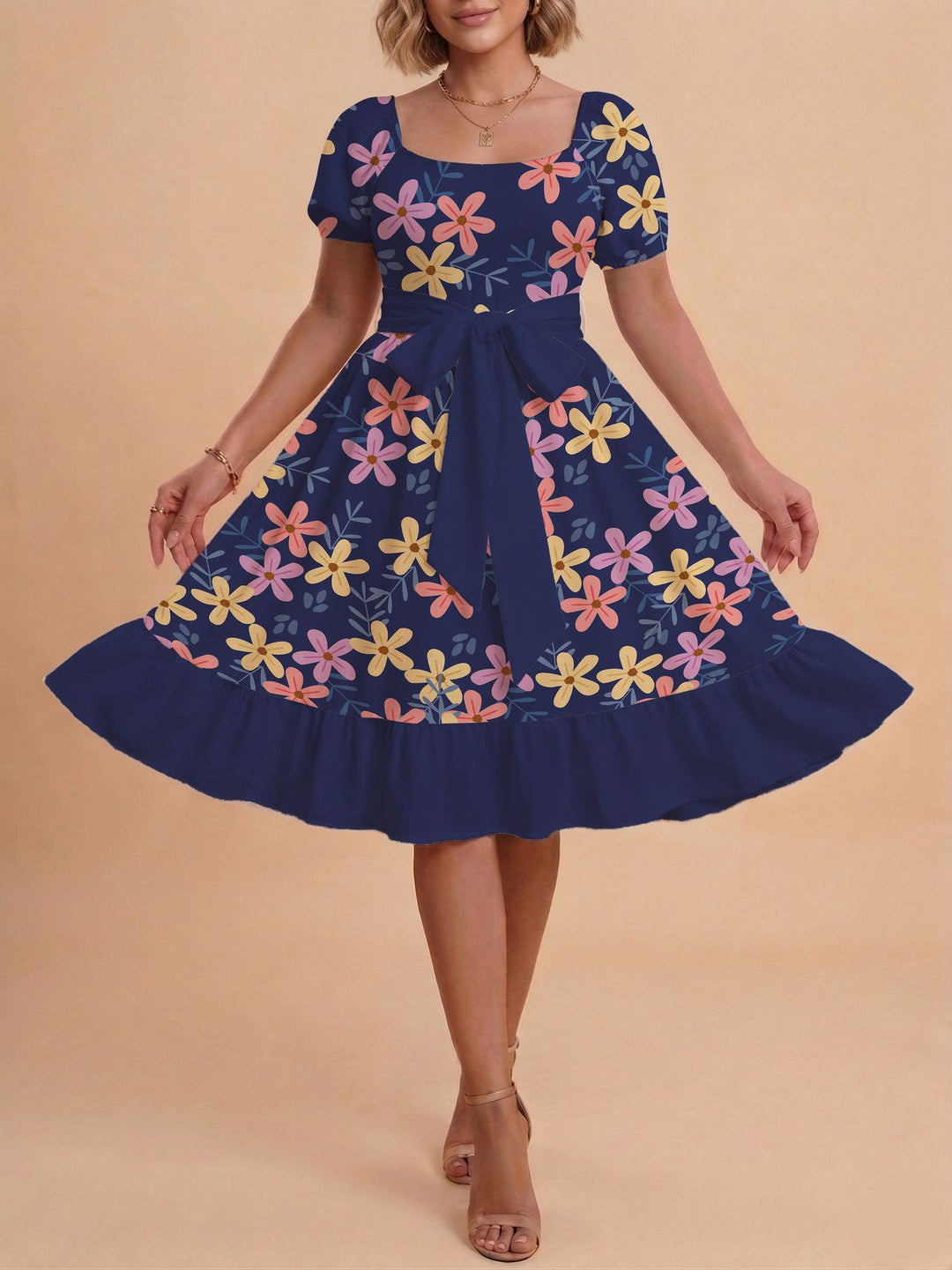 Damen Verspieltes Maxikleid mit Bärenmuster und taillierbarem Band R&B