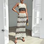 Damen elegantes Cropped Top und Maxi-Rock Set R&B