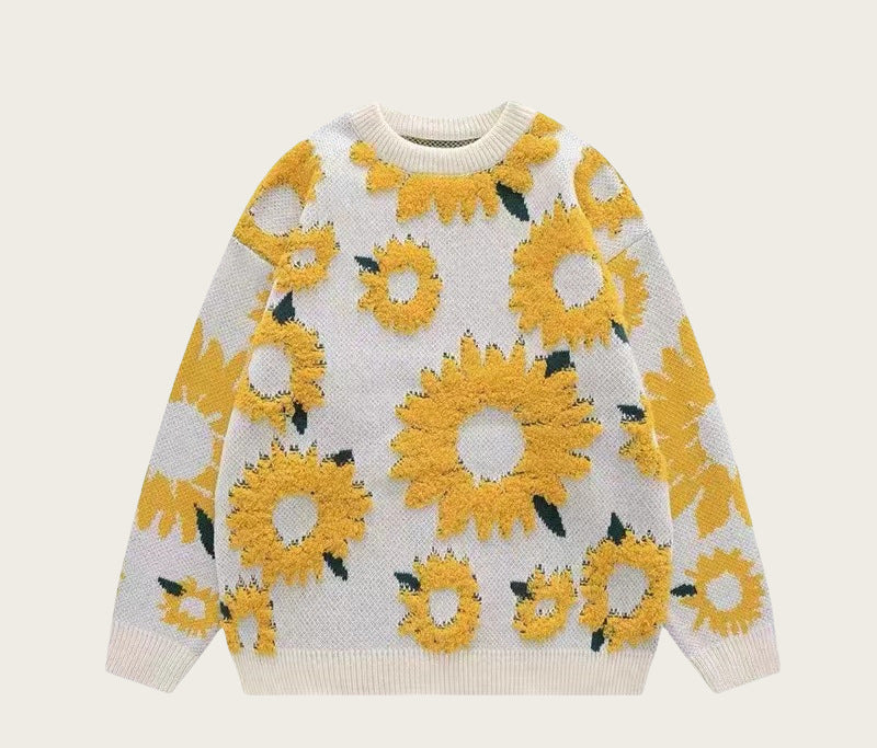 Damen Grobstrickpullover mit floralen Applikationen R&B