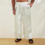 Herren lässige Leinen-Relax-Hose mit palmenmotivierten Taschen
