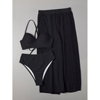 Damen Bikini-Set mit hochgeschnittenem Höschen und luftiger Wickelrock R&B