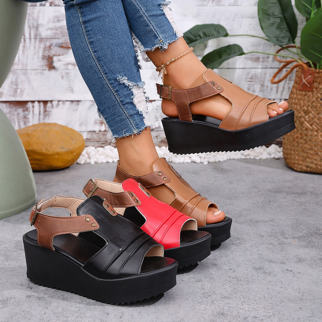 Damen Wedge-Sandalen mit öffnenden Riemen und komfortablem Fußbett R&B
