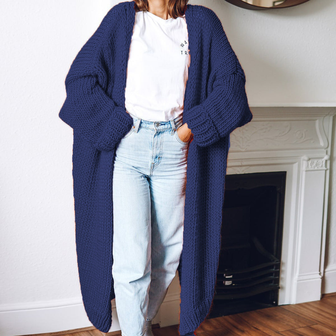 Damen Grobstrickmantel mit offenen Fronten und tiefen Taschen R&B
