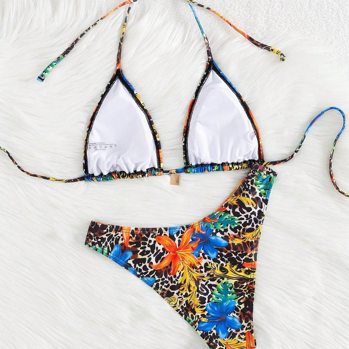 Damen Triangel-Bikini-Set mit lR&Bendigem exotischem Muster R&B