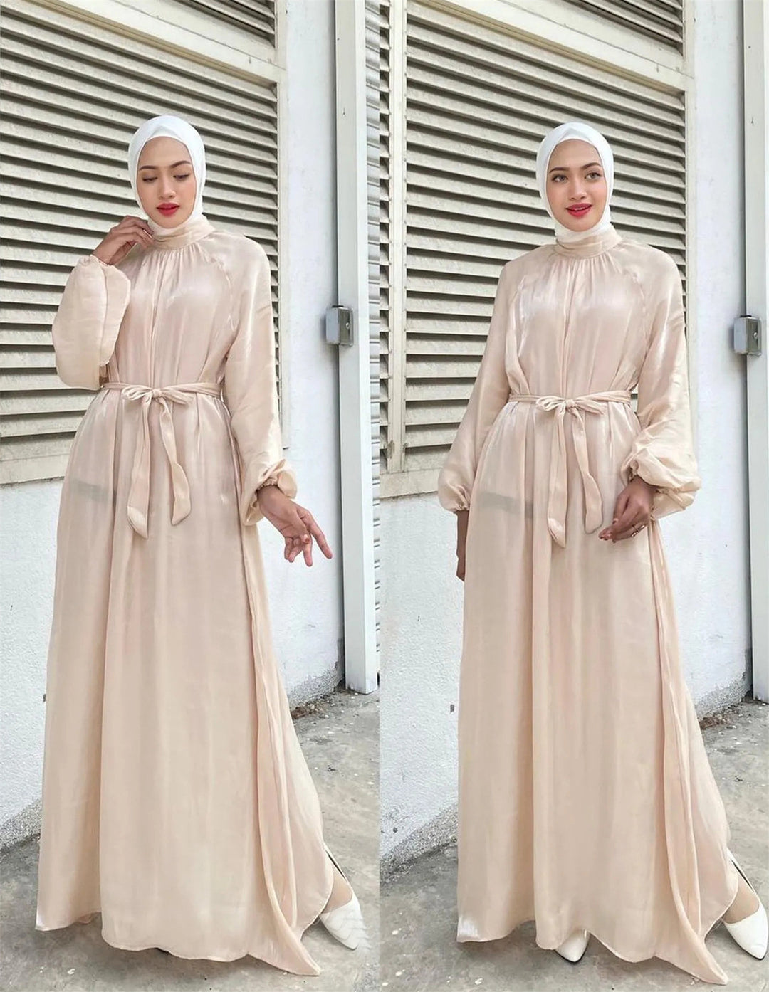 Damen Elegantes Langarmkleid mit Taillengürtel R&B