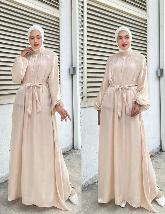Damen Elegantes Langarmkleid mit Taillengürtel R&B