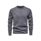 Herren Strickpullover mit strukturiertem Rautenmuster und klassischem Rundhalsausschnitt