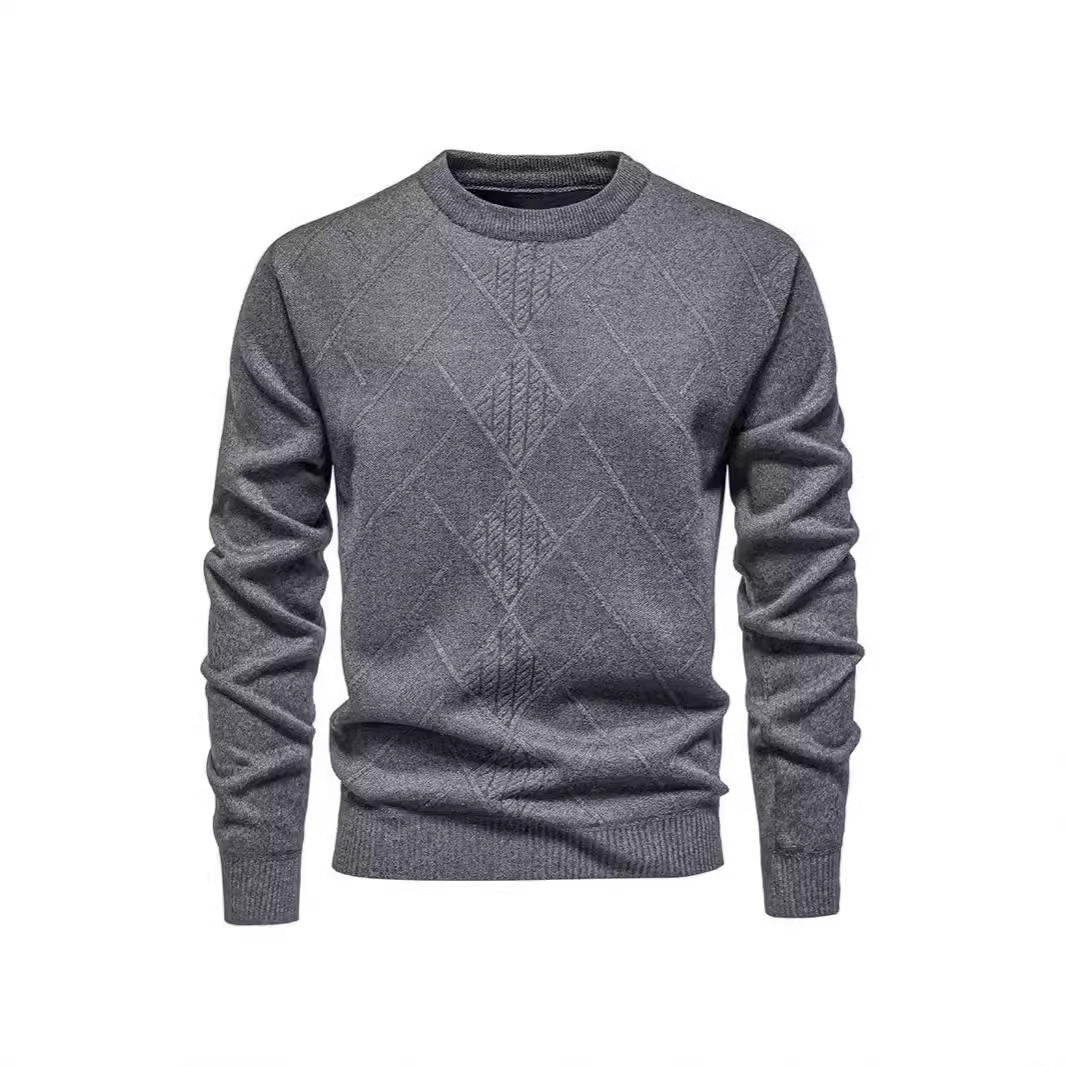 Herren Strickpullover mit strukturiertem Rautenmuster und klassischem Rundhalsausschnitt