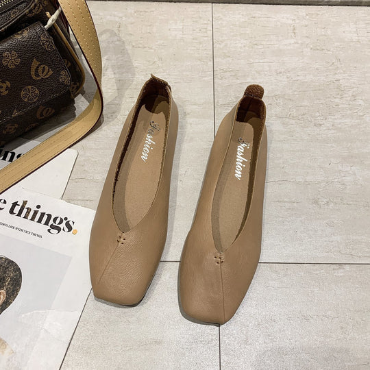 Damen nan quadratische Ballerina-Slipper aus weichem Kunstleder mit gepolstertem Komfortfußbett R&B
