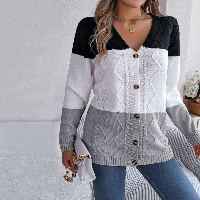 R&B | Farbblock Strickjacke mit Modischem Stil